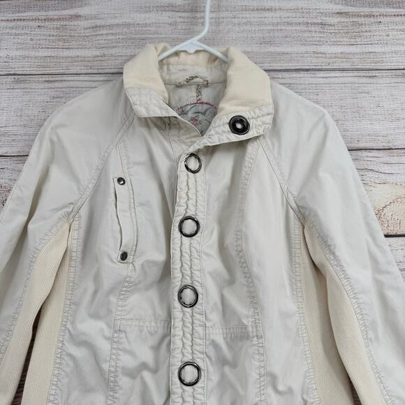 Free People Snap Down Trench Coat Womens 8 Cream White Overcoat - Picture 3 of 13